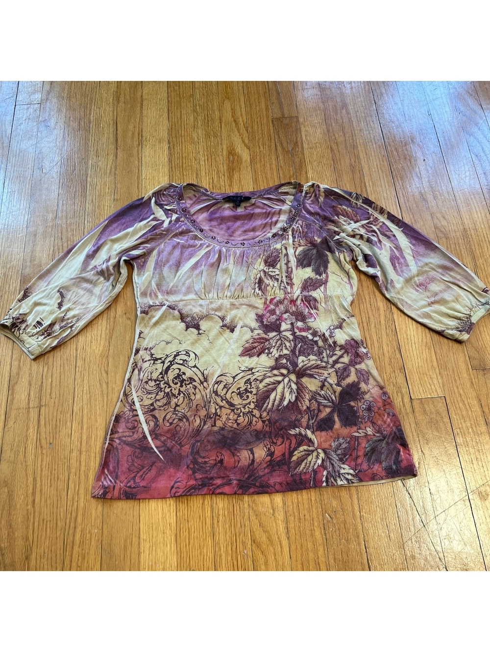 Y2K whimsical floral babydoll quarter sleeve top